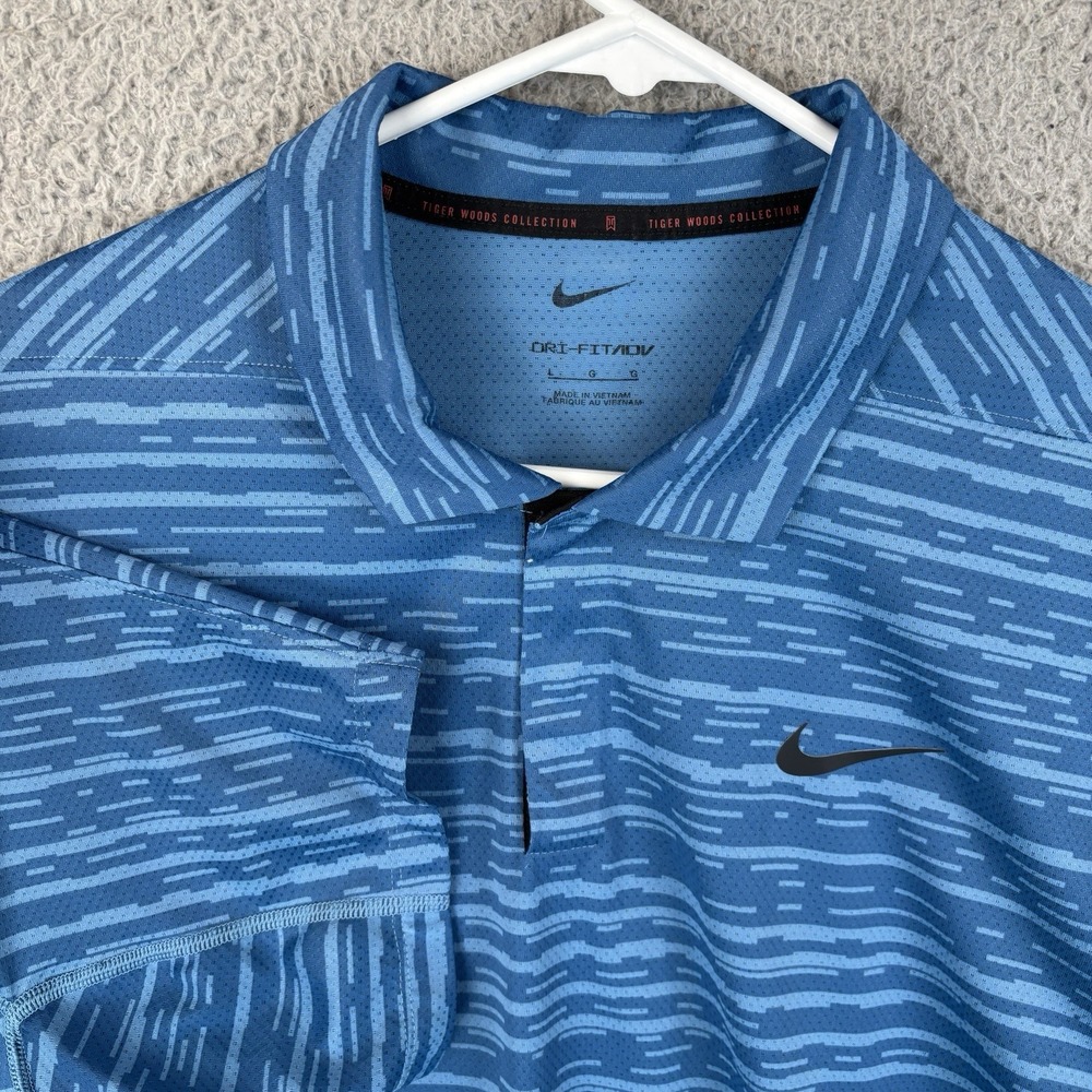 Nike‎ Polo Shirt Mens Large Large Blue Golf Tiger Woods Dri Fit ADV DH0789-469